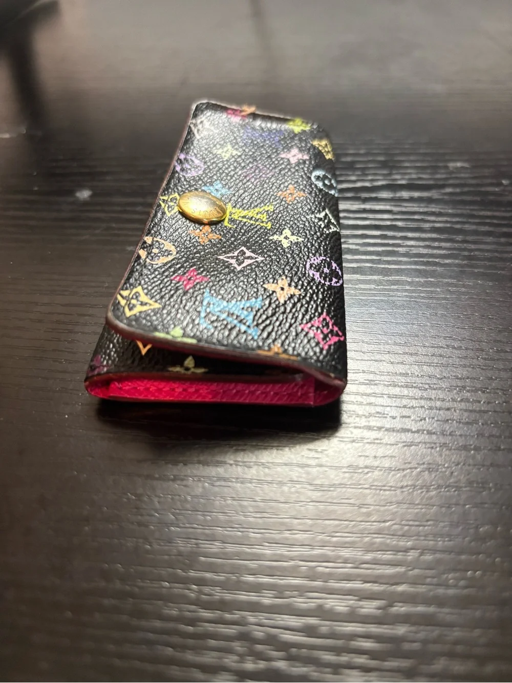 Auth Louis Vuitton Black Monogram Multicolore Multicles Key Holder Murakami